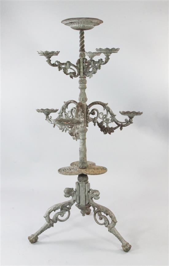 A Victorian style grey painted cast iron plant stand, H.5ft